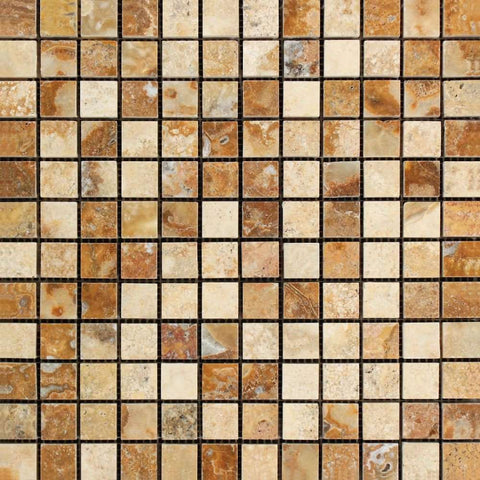 1 X 1 Scabos Travertine Polished Mosaic Tile - American Tile Depot - Shower, Backsplash, Bathroom, Kitchen, Deck & Patio, Decorative, Floor, Wall, Ceiling, Powder Room, Indoor, Outdoor, Commercial, Residential, Interior, Exterior
