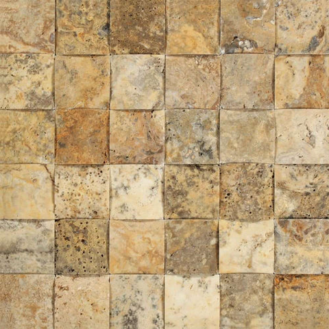 2 X 2 Scabos Travertine Honed CNC Arched 3-D Mosaic Tile - American Tile Depot - Shower, Backsplash, Bathroom, Kitchen, Deck & Patio, Decorative, Floor, Wall, Ceiling, Powder Room, Indoor, Outdoor, Commercial, Residential, Interior, Exterior