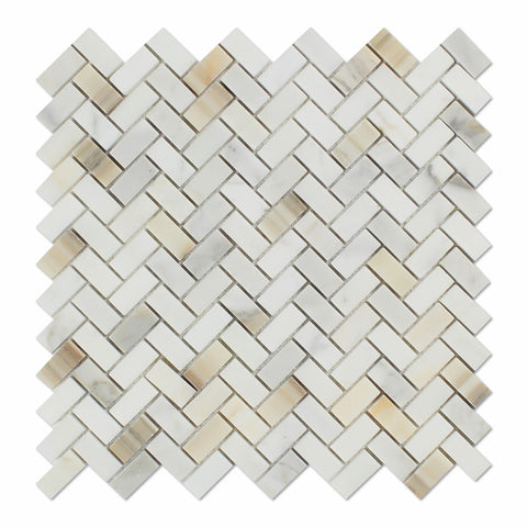 Calacatta Gold Marble Polished Mini Herringbone Mosaic Tile