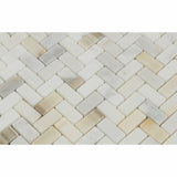 Calacatta Gold Marble Honed Mini Herringbone Mosaic Tile