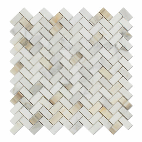 Calacatta Gold Marble Honed Mini Herringbone Mosaic Tile