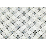 Carrara White Marble Polished Florida Flower Mosaic Tile w/Blue Gray Dots
