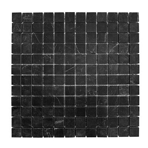 1 X 1 Black Marquina Marble Honed Mosaic Tile