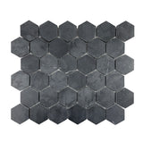Black Marquina Marble Honed 2" Hexagon Mosaic Tile