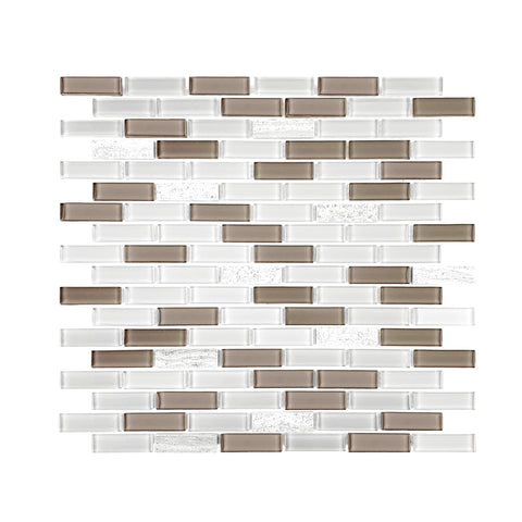 Taupe & White Linear Glass Mosaic Tile