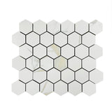 Calacatta Gold  Glossy 2" Hexagon Marble Look Porcelain Mosaic Tile