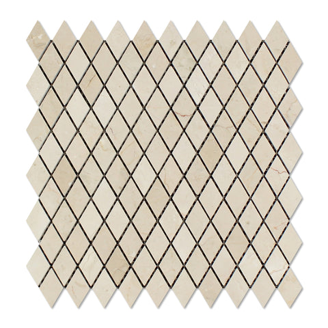 Crema Marfil Marble Polished 1" Diamond Mosaic Tile - American Tile Depot - Commercial and Residential (Interior & Exterior), Indoor, Outdoor, Shower, Backsplash, Bathroom, Kitchen, Deck & Patio, Decorative, Floor, Wall, Ceiling, Powder Room - 1