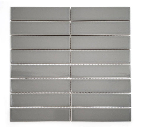 Gio Gray Glossy 1.25" X 6" Stacked Linear Porcelain Mosaic Tile