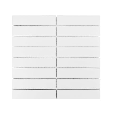 Gio White Matte 1.25" X 6" Stacked Linear Porcelain Mosaic Tile