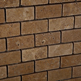 1 X 2 Noce Travertine Tumbled Brick Mosaic Tile - American Tile Depot - Shower, Backsplash, Bathroom, Kitchen, Deck & Patio, Decorative, Floor, Wall, Ceiling, Powder Room, Indoor, Outdoor, Commercial, Residential, Interior, Exterior
