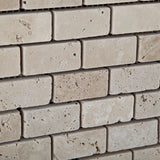 1 X 2 Ivory Travertine Tumbled Brick Mosaic Tile - American Tile Depot - Shower, Backsplash, Bathroom, Kitchen, Deck & Patio, Decorative, Floor, Wall, Ceiling, Powder Room, Indoor, Outdoor, Commercial, Residential, Interior, Exterior