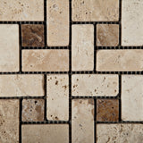 Ivory Travertine Tumbled Pinwheel Mosaic Tile w/ Noce Dots - American Tile Depot - Commercial and Residential (Interior & Exterior), Indoor, Outdoor, Shower, Backsplash, Bathroom, Kitchen, Deck & Patio, Decorative, Floor, Wall, Ceiling, Powder Room - 2