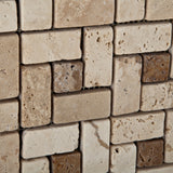 Ivory Travertine Tumbled Pinwheel Mosaic Tile w/ Noce Dots - American Tile Depot - Commercial and Residential (Interior & Exterior), Indoor, Outdoor, Shower, Backsplash, Bathroom, Kitchen, Deck & Patio, Decorative, Floor, Wall, Ceiling, Powder Room - 3