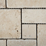 Ivory Travertine 4-Pieced OPUS Mini-Pattern Tumbled Mosaic Tile