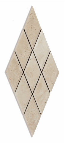 3 X 6 Ivory Travertine Diamond / Rhomboid Honed & Beveled Mosaic Tile