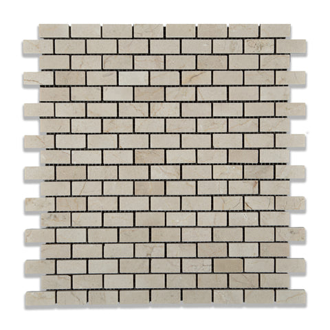 Crema Marfil Marble Honed Baby Brick Mosaic Tile - American Tile Depot - Commercial and Residential (Interior & Exterior), Indoor, Outdoor, Shower, Backsplash, Bathroom, Kitchen, Deck & Patio, Decorative, Floor, Wall, Ceiling, Powder Room - 1