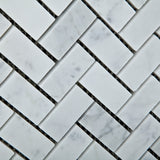 Carrara White Marble Honed 1 x 2 Herringbone Mosaic Tile