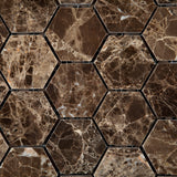 Emperador Dark Marble Polished 2" Hexagon Mosaic Tile - American Tile Depot - Commercial and Residential (Interior & Exterior), Indoor, Outdoor, Shower, Backsplash, Bathroom, Kitchen, Deck & Patio, Decorative, Floor, Wall, Ceiling, Powder Room - 2