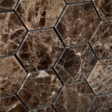 Emperador Dark Marble Polished 2" Hexagon Mosaic Tile