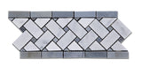 Carrara White Marble Polished Basketweave Border Listello w/ Blue-Gray Dots - American Tile Depot - Commercial and Residential (Interior & Exterior), Indoor, Outdoor, Shower, Backsplash, Bathroom, Kitchen, Deck & Patio, Decorative, Floor, Wall, Ceiling, Powder Room - 1