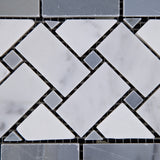 Carrara White Marble Polished Basketweave Border Listello w/ Blue-Gray Dots - American Tile Depot - Commercial and Residential (Interior & Exterior), Indoor, Outdoor, Shower, Backsplash, Bathroom, Kitchen, Deck & Patio, Decorative, Floor, Wall, Ceiling, Powder Room - 2