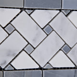 Carrara White Marble Polished Basketweave Border Listello w/ Blue-Gray Dots - American Tile Depot - Commercial and Residential (Interior & Exterior), Indoor, Outdoor, Shower, Backsplash, Bathroom, Kitchen, Deck & Patio, Decorative, Floor, Wall, Ceiling, Powder Room - 3