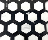 Oriental White / Asian Statuary Marble Polished 2" Vortex Hexagon Mosaic Tile w / Black
