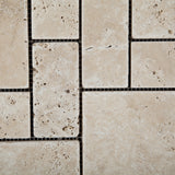 Ivory Travertine 3-Pieced Mini-Pattern Tumbled Mosaic Tile - American Tile Depot - Commercial and Residential (Interior & Exterior), Indoor, Outdoor, Shower, Backsplash, Bathroom, Kitchen, Deck & Patio, Decorative, Floor, Wall, Ceiling, Powder Room - 3