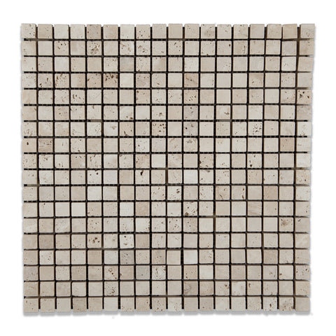 5/8 X 5/8 Ivory Travertine Tumbled Mosaic Tile - American Tile Depot - Commercial and Residential (Interior & Exterior), Indoor, Outdoor, Shower, Backsplash, Bathroom, Kitchen, Deck & Patio, Decorative, Floor, Wall, Ceiling, Powder Room - 1