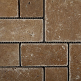 Noce Travertine 3-Pieced Mini-Pattern Tumbled Mosaic Tile
