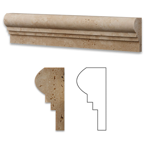 Ivory Travertine Honed OG-2 Chair Rail Molding Trim - American Tile Depot - Commercial and Residential (Interior & Exterior), Indoor, Outdoor, Shower, Backsplash, Bathroom, Kitchen, Deck & Patio, Decorative, Floor, Wall, Ceiling, Powder Room - 1