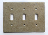 Walnut Travertine Triple Toggle Switch Wall Plate / Switch Plate / Cover - Honed