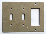 Walnut Travertine Double Toggle Rocker Switch Wall Plate / Switch Plate / Cover - Honed