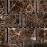 2 X 4 Emperador Dark Marble Polished & Beveled Brick Mosaic Tile - American Tile Depot - Shower, Backsplash, Bathroom, Kitchen, Deck & Patio, Decorative, Floor, Wall, Ceiling, Powder Room, Indoor, Outdoor, Commercial, Residential, Interior, Exterior
