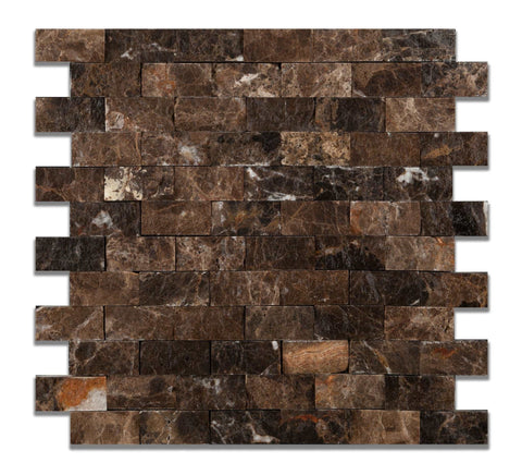 1 X 2 Emperador Dark Marble Split-Faced Mosaic Tile - American Tile Depot - Shower, Backsplash, Bathroom, Kitchen, Deck & Patio, Decorative, Floor, Wall, Ceiling, Powder Room, Indoor, Outdoor, Commercial, Residential, Interior, Exterior