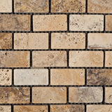1 X 2 Philadelphia Travertine Tumbled Brick Mosaic Tile - American Tile Depot - Shower, Backsplash, Bathroom, Kitchen, Deck & Patio, Decorative, Floor, Wall, Ceiling, Powder Room, Indoor, Outdoor, Commercial, Residential, Interior, Exterior