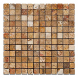 1 X 1 Scabos Travertine Tumbled Mosaic Tile - American Tile Depot - Shower, Backsplash, Bathroom, Kitchen, Deck & Patio, Decorative, Floor, Wall, Ceiling, Powder Room, Indoor, Outdoor, Commercial, Residential, Interior, Exterior