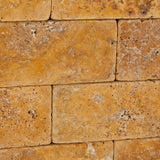 3 X 6 Gold / Yellow Travertine Tumbled Subway Brick Field Tile - American Tile Depot - Shower, Backsplash, Bathroom, Kitchen, Deck & Patio, Decorative, Floor, Wall, Ceiling, Powder Room, Indoor, Outdoor, Commercial, Residential, Interior, Exterior