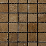 1 X 1 Noce Travertine Tumbled Mosaic Tile - American Tile Depot - Shower, Backsplash, Bathroom, Kitchen, Deck & Patio, Decorative, Floor, Wall, Ceiling, Powder Room, Indoor, Outdoor, Commercial, Residential, Interior, Exterior