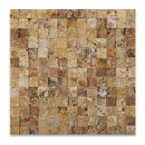 1 X 1 Scabos Travertine Split-Faced Mosaic Tile