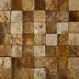 1 X 1 Gold / Yellow Travertine HI-LOW Split-Faced Mosaic Tile - American Tile Depot - Shower, Backsplash, Bathroom, Kitchen, Deck & Patio, Decorative, Floor, Wall, Ceiling, Powder Room, Indoor, Outdoor, Commercial, Residential, Interior, Exterior