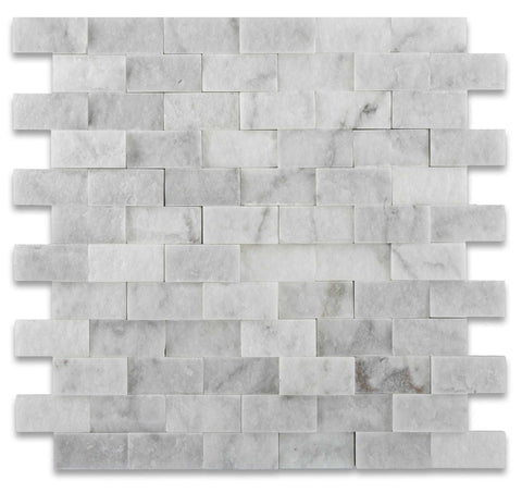 1 X 2 Oriental White / Asian Statuary Marble Split-Faced Mosaic Tile - American Tile Depot - Shower, Backsplash, Bathroom, Kitchen, Deck & Patio, Decorative, Floor, Wall, Ceiling, Powder Room, Indoor, Outdoor, Commercial, Residential, Interior, Exterior