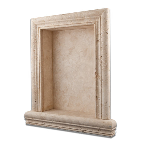 Ivory Travertine Hand-Made Custom Shampoo Niche / Shelf - LARGE - Honed - American Tile Depot - Commercial and Residential (Interior & Exterior), Indoor, Outdoor, Shower, Backsplash, Bathroom, Kitchen, Deck & Patio, Decorative, Floor, Wall, Ceiling, Powder Room - 1