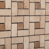 Ivory Travertine Tumbled Mini Pinwheel Mosaic Tile w/ Noce Dots - American Tile Depot - Commercial and Residential (Interior & Exterior), Indoor, Outdoor, Shower, Backsplash, Bathroom, Kitchen, Deck & Patio, Decorative, Floor, Wall, Ceiling, Powder Room - 2