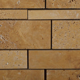 Gold / Yellow Travertine Honed Random Strip Mosaic Tile - American Tile Depot - Commercial and Residential (Interior & Exterior), Indoor, Outdoor, Shower, Backsplash, Bathroom, Kitchen, Deck & Patio, Decorative, Floor, Wall, Ceiling, Powder Room - 2