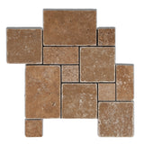 Noce Travertine 4-Pieced OPUS Mini-Pattern Tumbled Mosaic Tile