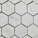 Carrara White Marble Polished 2" Hexagon Mosaic Tile - American Tile Depot - Commercial and Residential (Interior & Exterior), Indoor, Outdoor, Shower, Backsplash, Bathroom, Kitchen, Deck & Patio, Decorative, Floor, Wall, Ceiling, Powder Room - 3