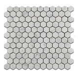 Carrara White Marble Honed 1" Mini Hexagon Mosaic Tile - American Tile Depot - Commercial and Residential (Interior & Exterior), Indoor, Outdoor, Shower, Backsplash, Bathroom, Kitchen, Deck & Patio, Decorative, Floor, Wall, Ceiling, Powder Room - 1