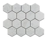 Carrara White Marble Polished 3" Hexagon Mosaic Tile - American Tile Depot - Commercial and Residential (Interior & Exterior), Indoor, Outdoor, Shower, Backsplash, Bathroom, Kitchen, Deck & Patio, Decorative, Floor, Wall, Ceiling, Powder Room - 1