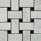 Carrara White Marble Honed Basketweave Mosaic Tile w/ Black Dots - American Tile Depot - Commercial and Residential (Interior & Exterior), Indoor, Outdoor, Shower, Backsplash, Bathroom, Kitchen, Deck & Patio, Decorative, Floor, Wall, Ceiling, Powder Room - 2